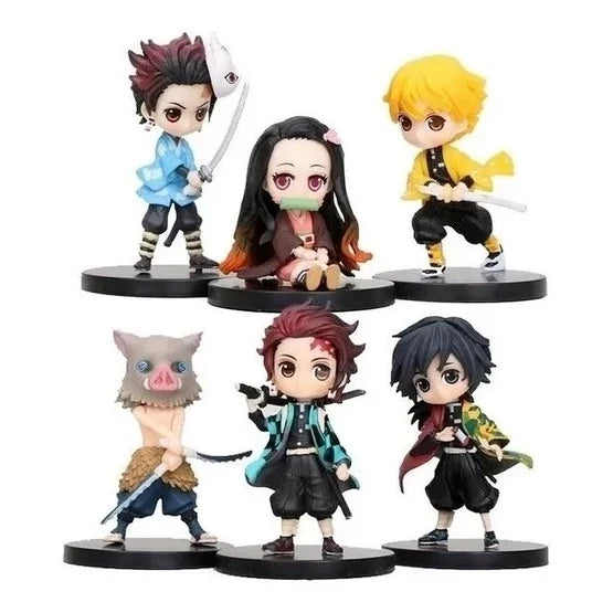 Kit 6 Boneco Miniatura Demon Slayer 7cm Action Figure Anime Mangá Personagens Giyu Tomioka Inosuke Hashibira Nezuko Kamado Tanjiro Kamado Zenitsu Agatsuma