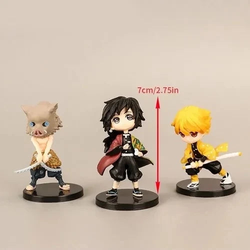 Kit 6 Boneco Miniatura Demon Slayer 7cm Action Figure Anime Mangá Personagens Giyu Tomioka Inosuke Hashibira Nezuko Kamado Tanjiro Kamado Zenitsu Agatsuma